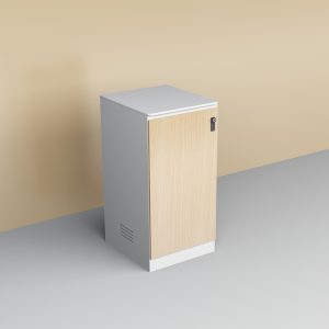 Storage cabinet with selected laminate finish